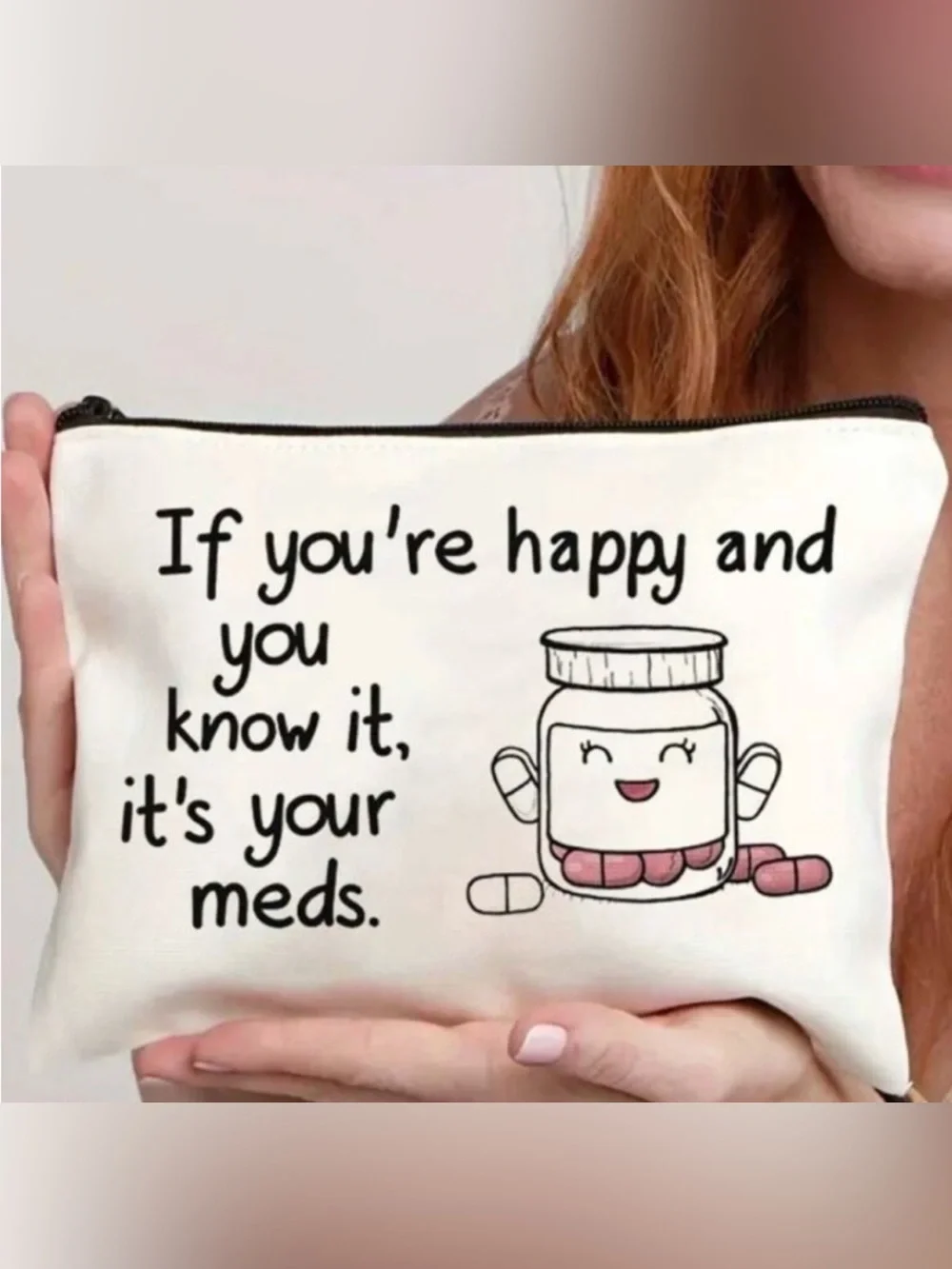 Humorous White and Black Pouch with Pill Design NWT 🫶